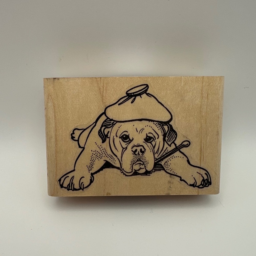 Viva Las Vegastamps Wood Mount Rubber Stamp Sick English Bulldog Dog Vintage New